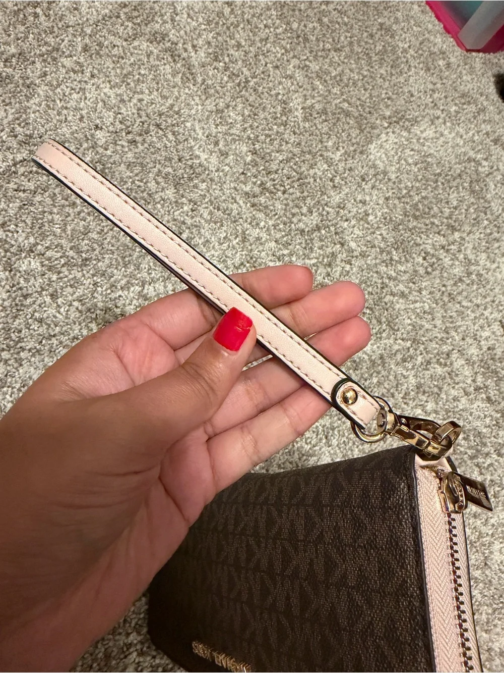 Michael Kors Brown and Blush Signature Wristlet Wallet